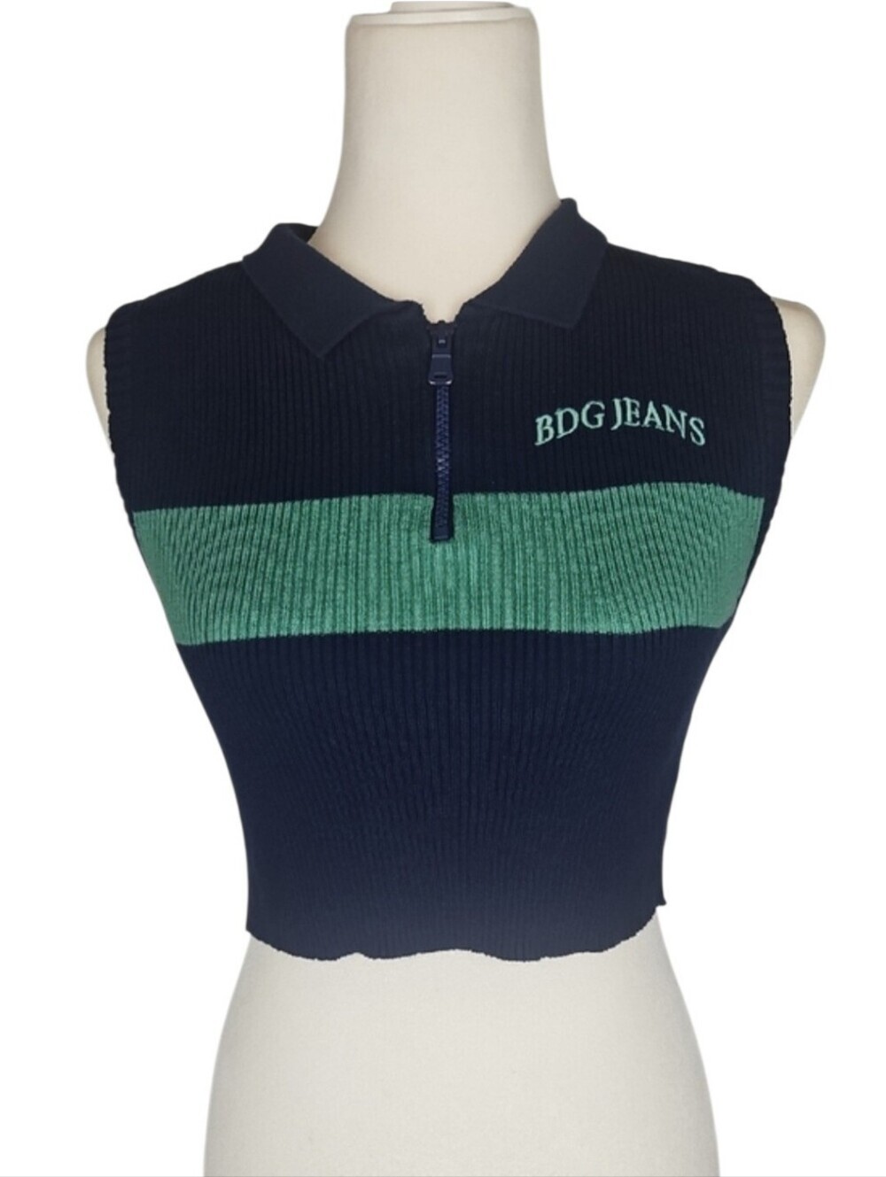 90s Vintage BDG Jeans Preppy Crop Top Baby Tee Blue Green Urban Outfitters Y2K